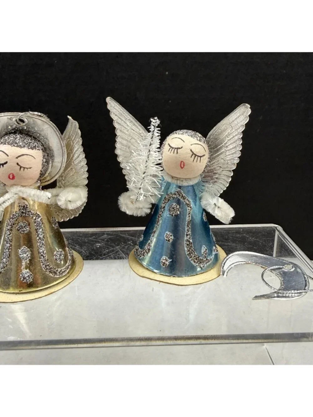 Vintage Cardboard Putz Pipe Cleaner Christmas Angel Ornaments Lot Of 6